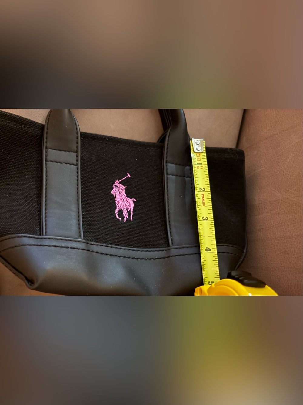 Ralph Lauren Mini Black Canvas Tote Bag Pink Pony Logo - Picture 8 of 8